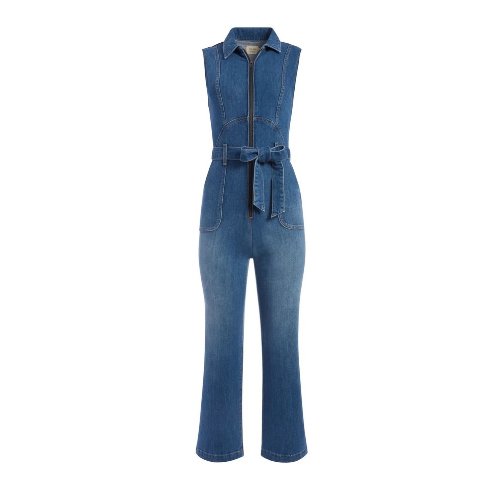 Alice and Olivia Gorgeous Sexy 70s Sleeveless Denim Jumpsuit Size 25